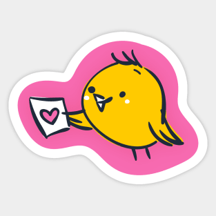Cute Little Yellow Bird With Love Note Sticker